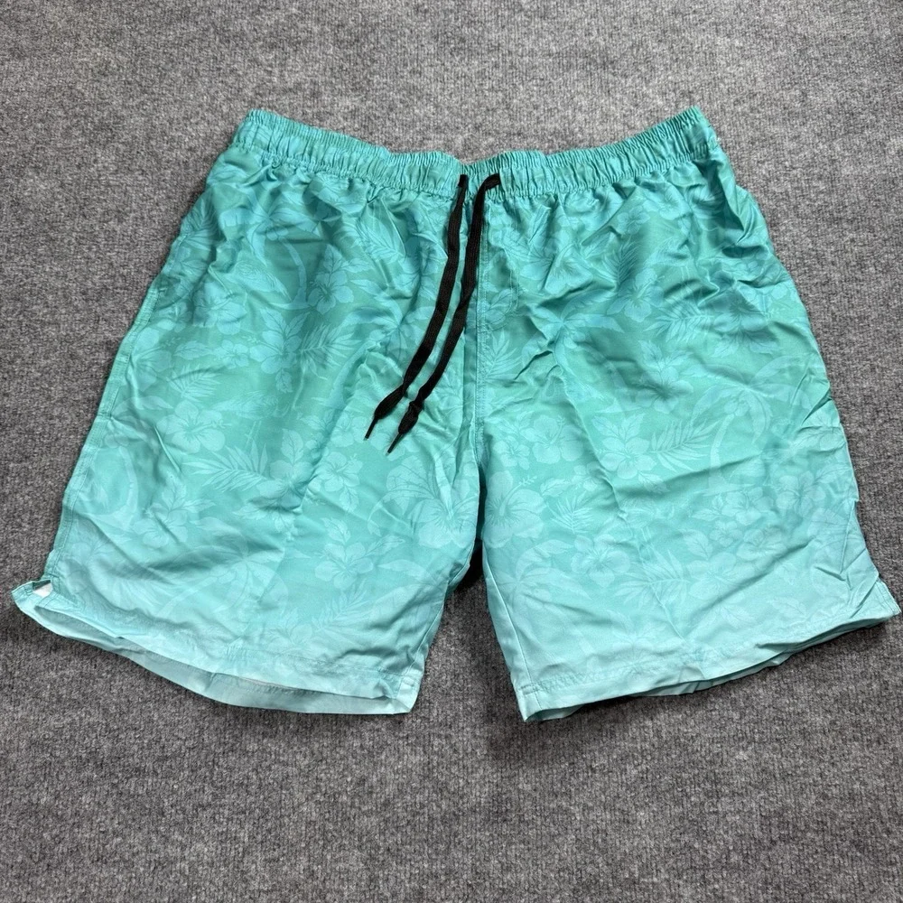Men's Mint Green Floral Swim Trunks Shorts Aqua‎ Tropical Hibiscus Print Size 2X